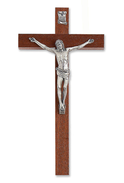 Crocifisso in mogano con corpo in metallo. Altezza 24,5 cm