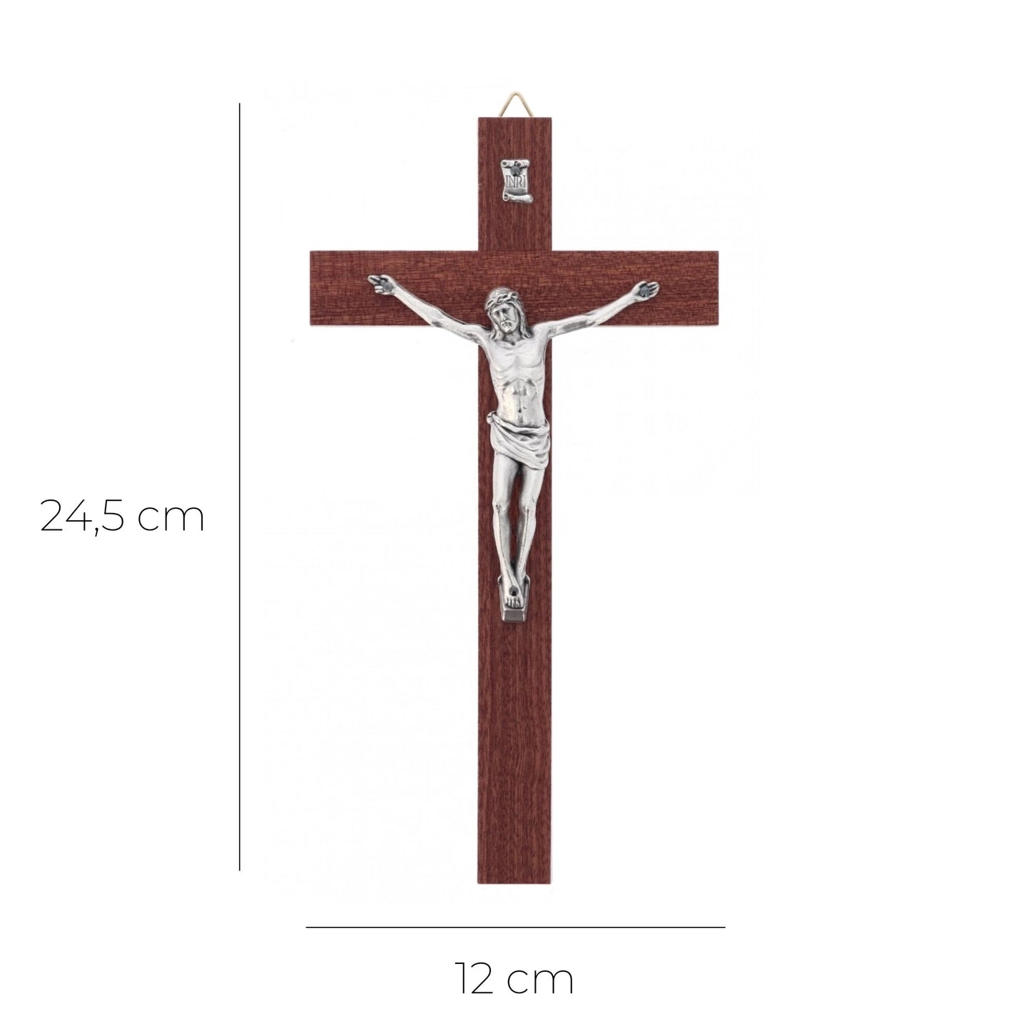 Crocifisso in mogano con corpo in metallo. Altezza 24,5 cm