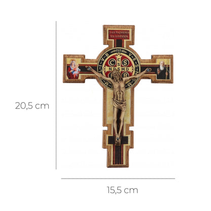 Crocifisso san Benedetto in legno betulla e corpo in metallo bronzato. Altezza 20,5 cm