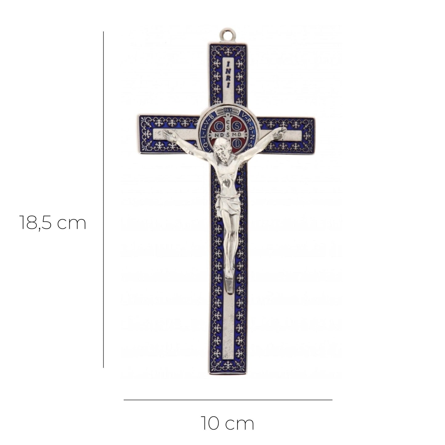 Crocifisso san Benedetto in metallo lavorato. Altezza 18,5 cm