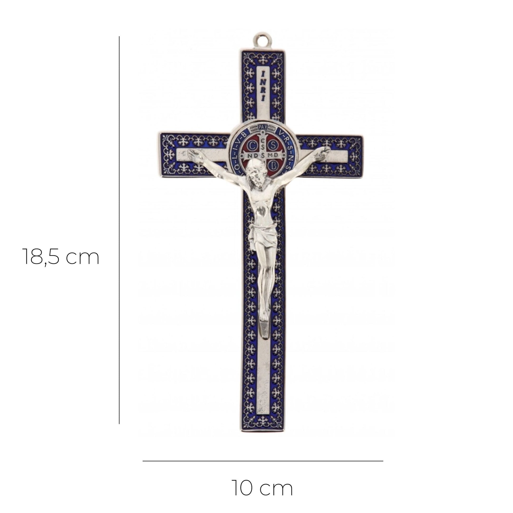 Crocifisso san Benedetto in metallo lavorato. Altezza 18,5 cm