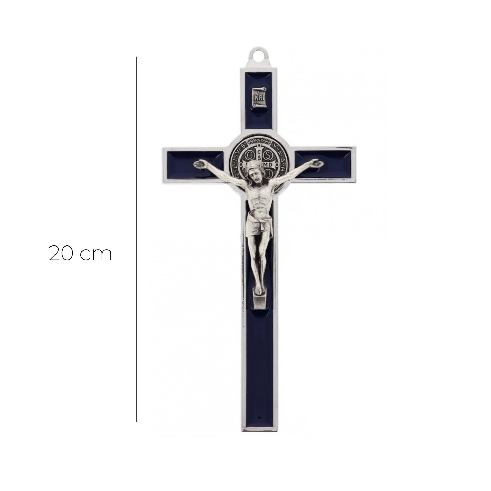 Crocifisso san Benedetto in metallo smaltato. Altezza 20 cm