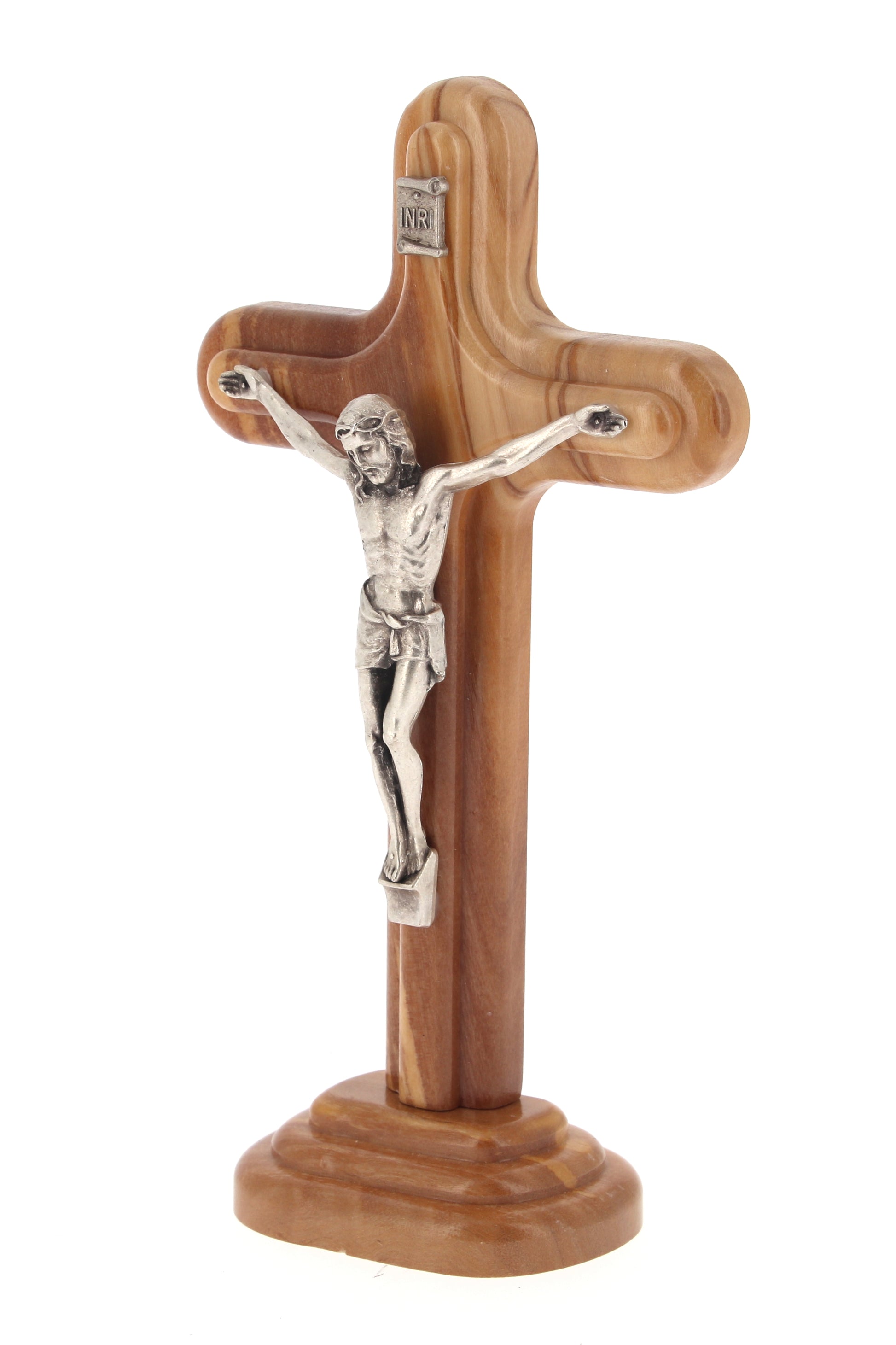 Crocifisso in legno d'ulivo e corpo in metallo. Altezza 16 cm