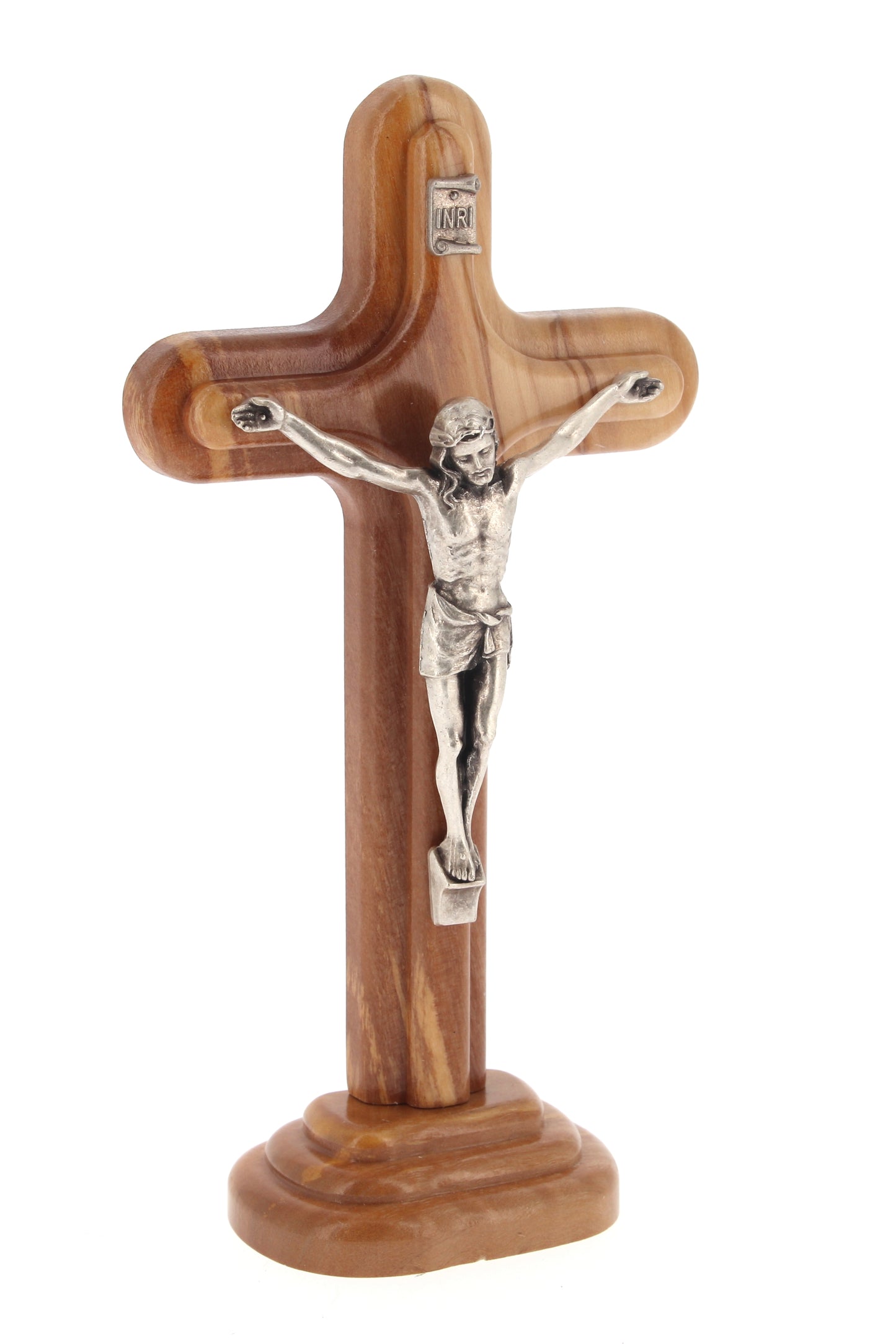 Crocifisso in legno d'ulivo e corpo in metallo. Altezza 16 cm