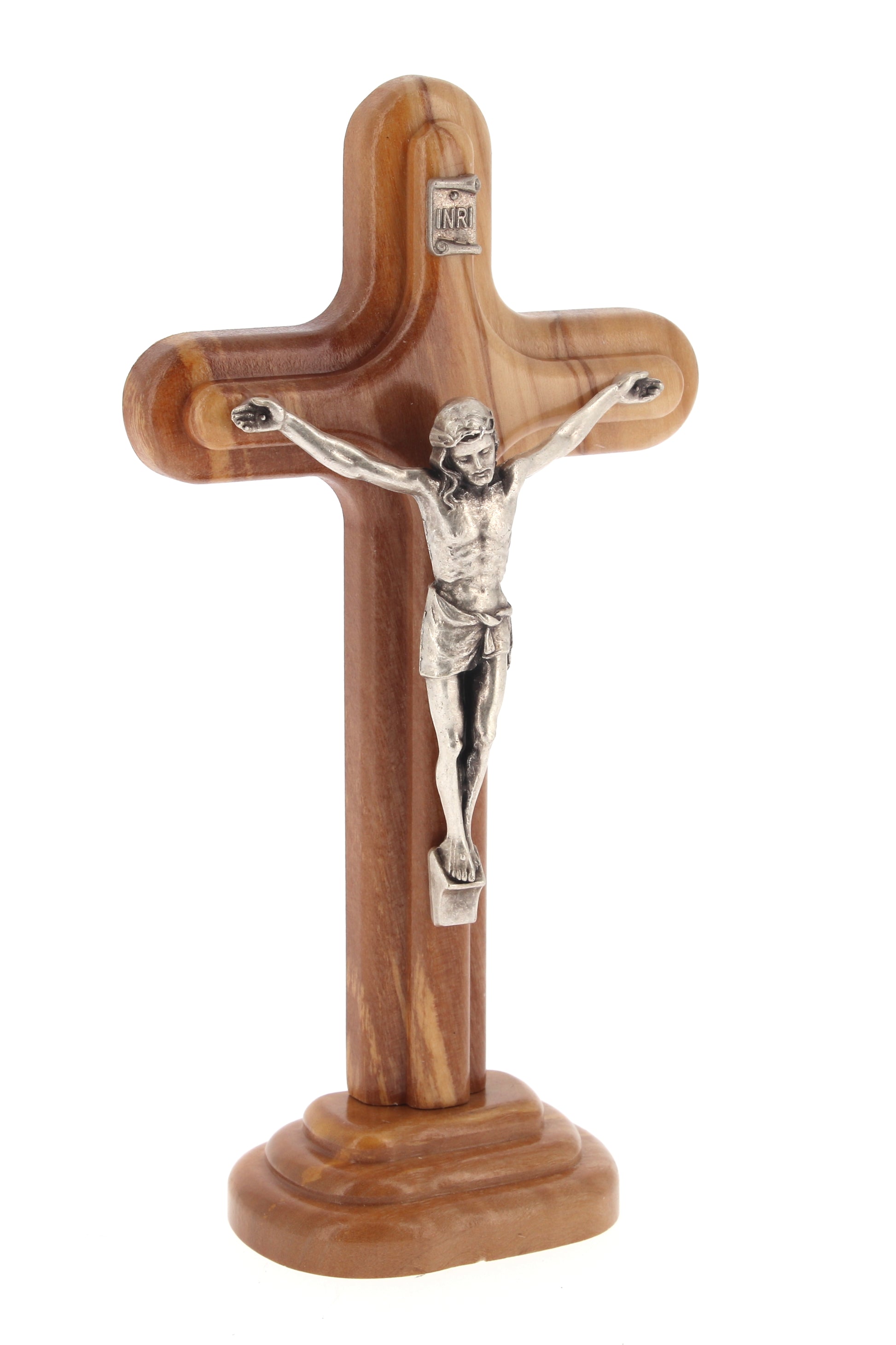 Crocifisso in legno d'ulivo e corpo in metallo. Altezza 16 cm