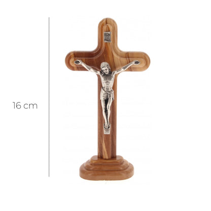 Crocifisso in legno d'ulivo e corpo in metallo. Altezza 16 cm