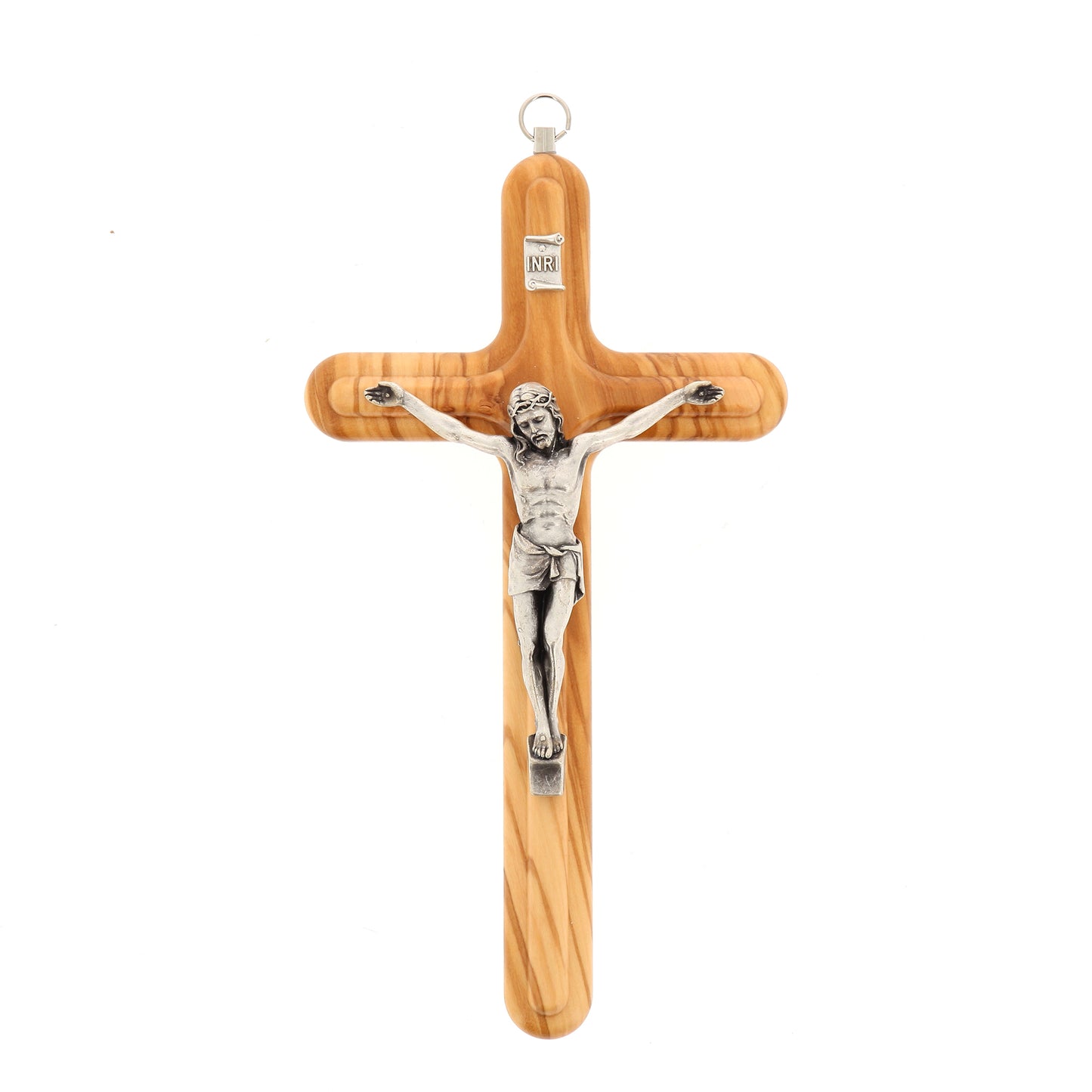 Crocifisso in legno d'ulivo e corpo in metallo. Altezza 20 cm