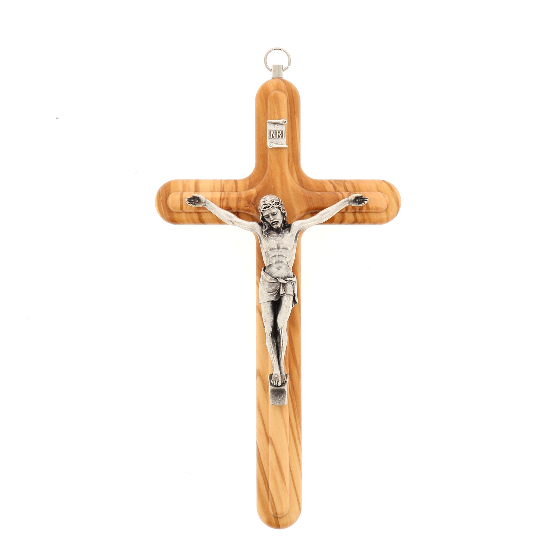 Crocifisso in legno d'ulivo e corpo in metallo. Altezza 20 cm