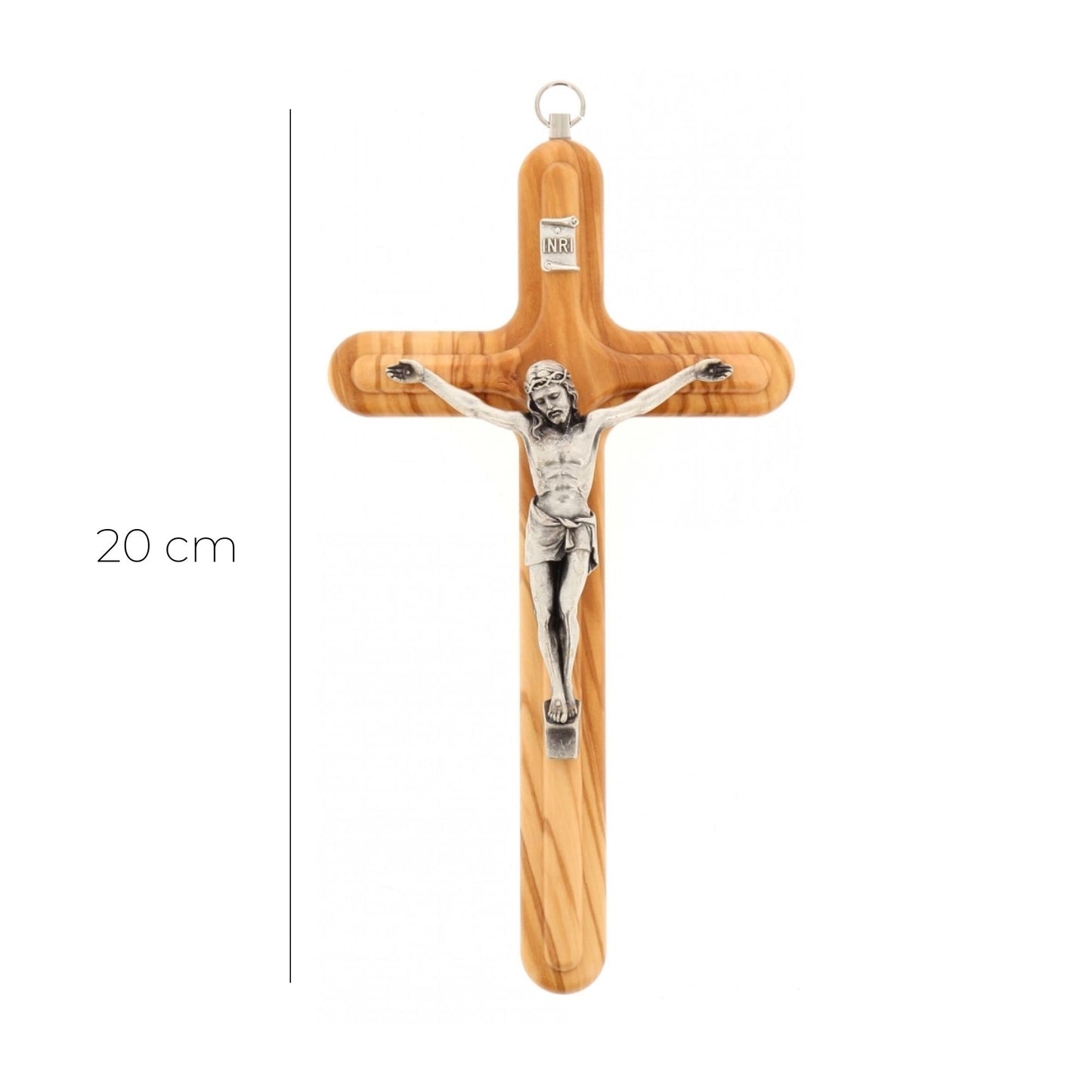 Crocifisso in legno d'ulivo e corpo in metallo. Altezza 20 cm