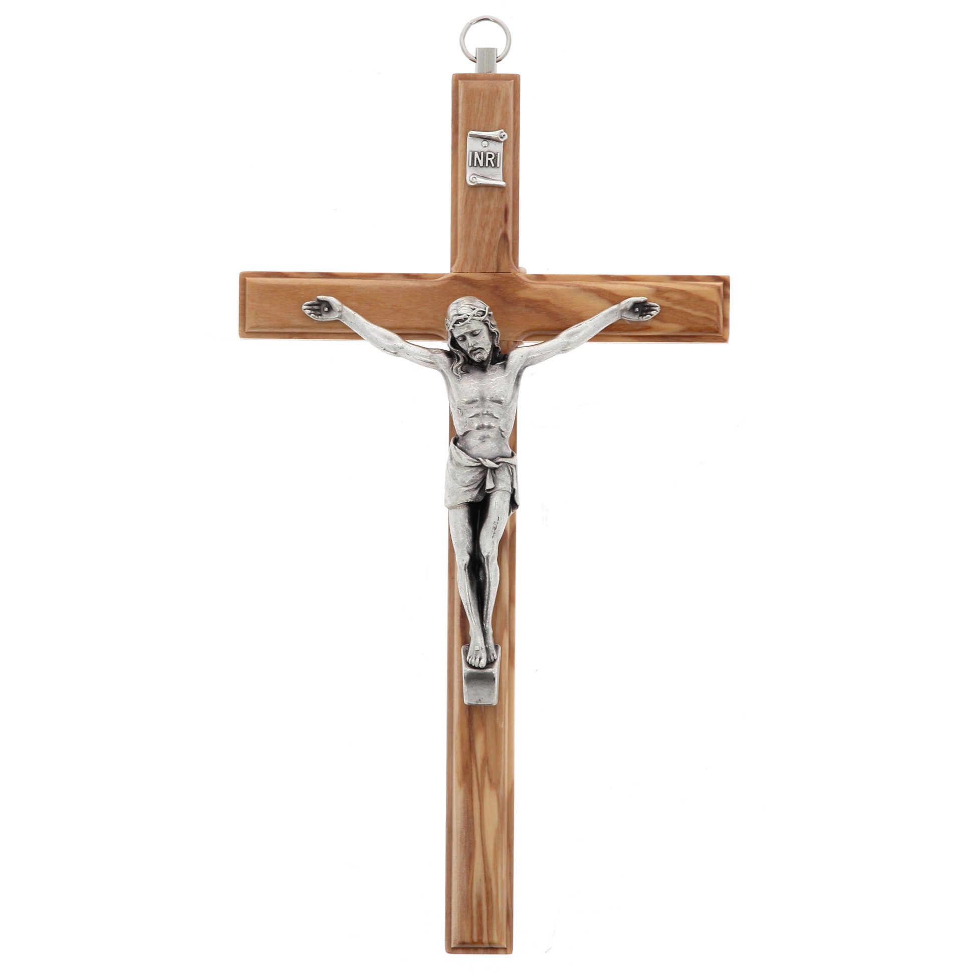 Crocifisso in legno d'ulivo e corpo in metallo. Altezza 12 cm