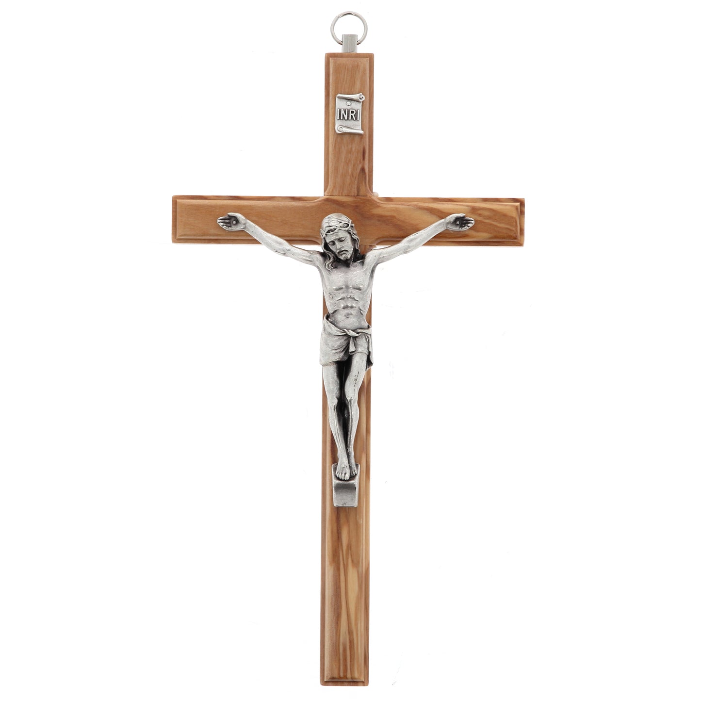 Crocifisso in legno d'ulivo e corpo in metallo. Altezza 16 cm
