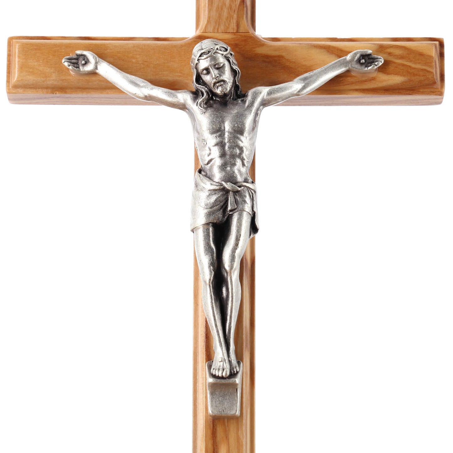 Crocifisso in legno d'ulivo e corpo in metallo. Altezza 16 cm

