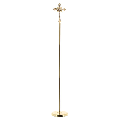 Croce astile in ottone completa di asta e base. Altezza 207 cm