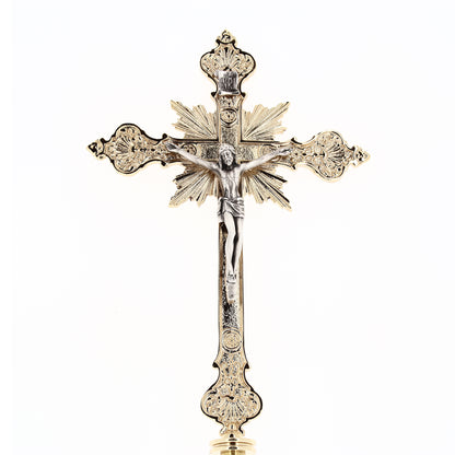 Croce astile in ottone completa di asta e base. Altezza 207 cm
