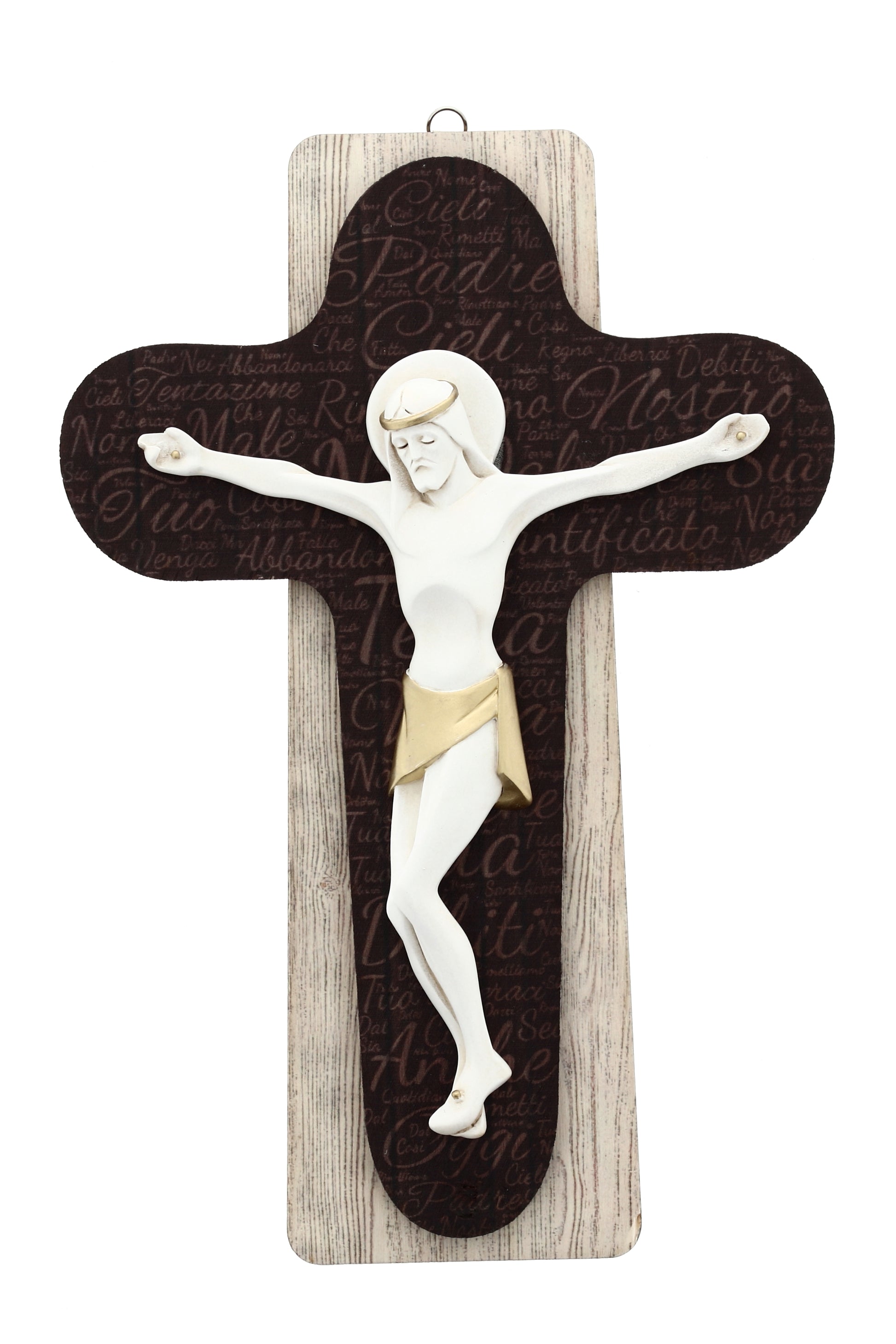 Crocifisso Padre Nostro in legno. Altezza 34 cm