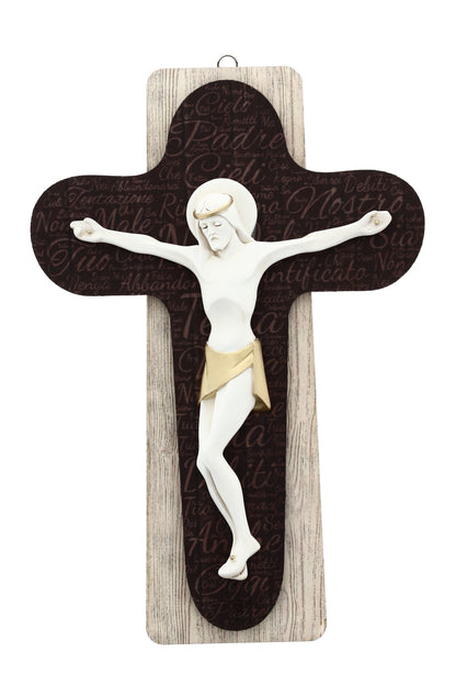 Crocifisso Padre Nostro in legno. Altezza 34 cm