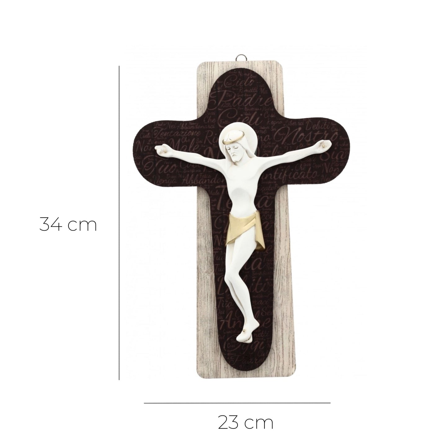 Crocifisso Padre Nostro in legno. Altezza 34 cm