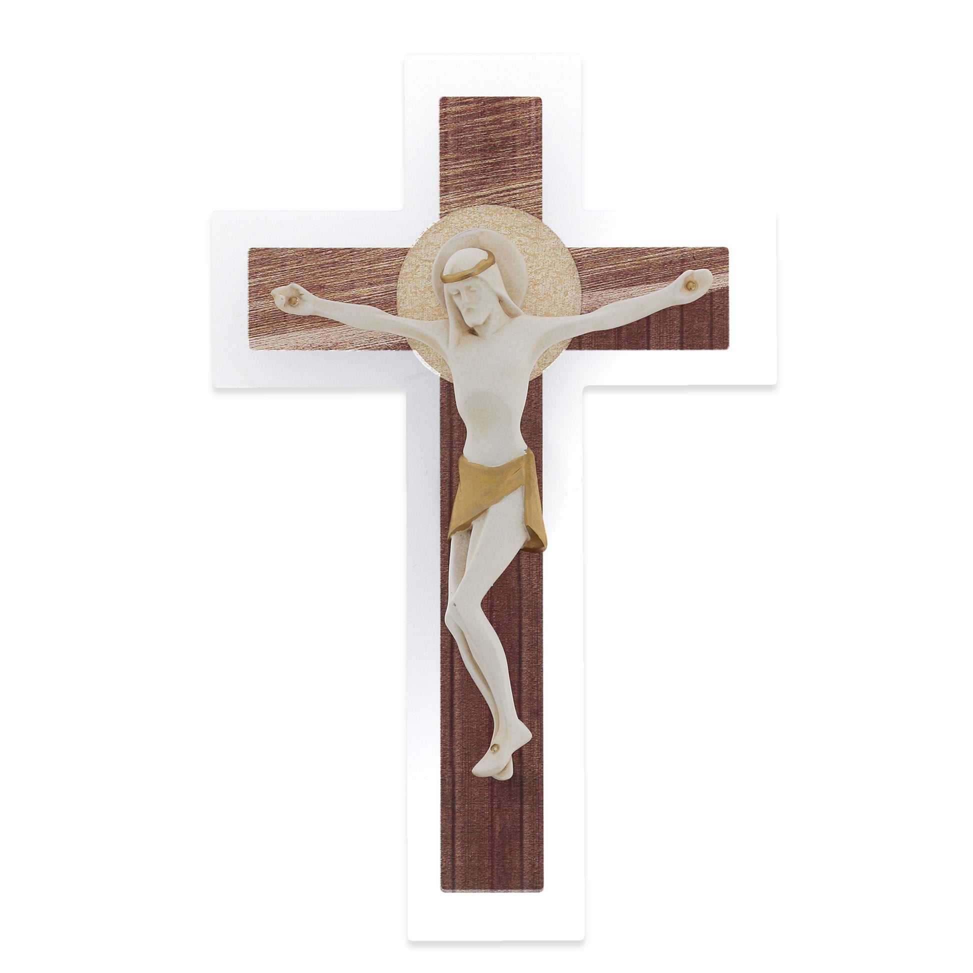 Crocifisso in plexiglass con corpo in resina. Altezza 29 cm