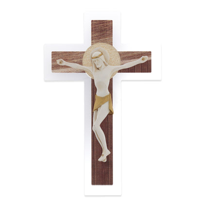 Crocifisso in plexiglass con corpo in resina. Altezza 29 cm