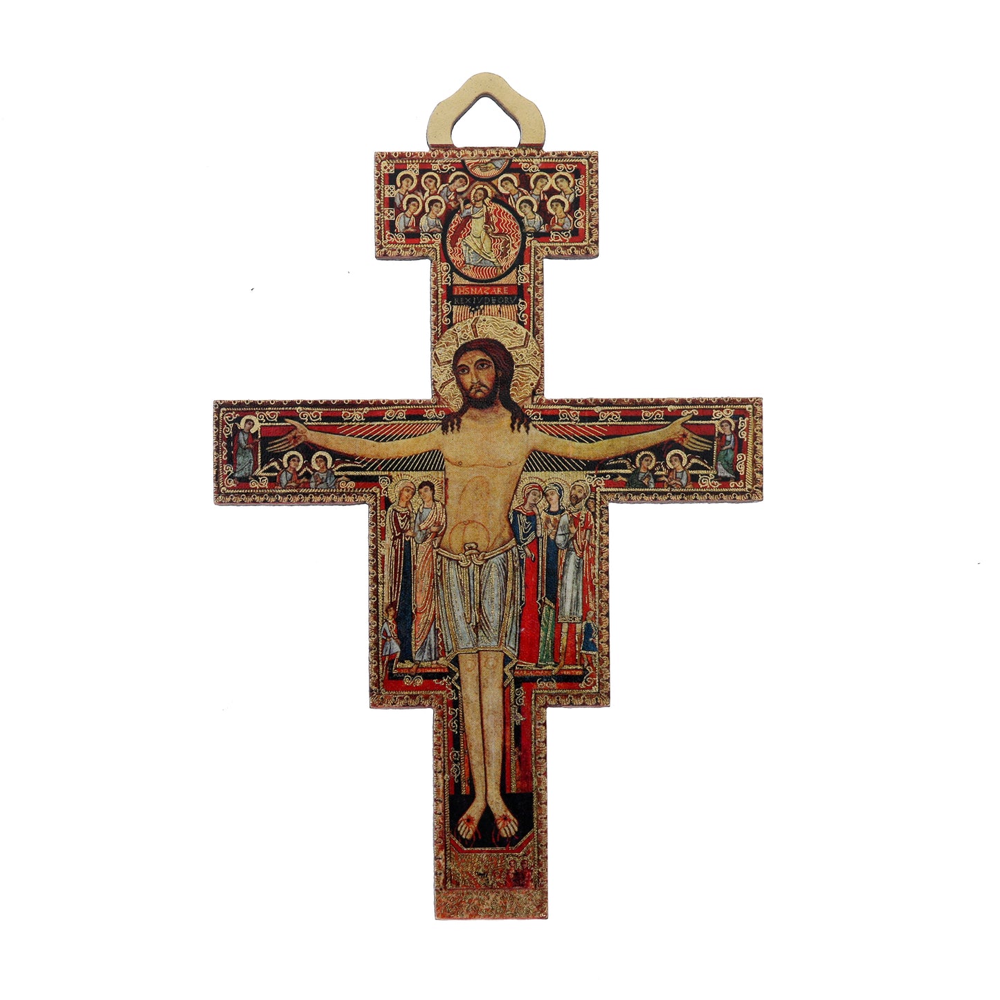 Crocifisso san Damiano in legno con gancio in legno. Altezza 8 cm