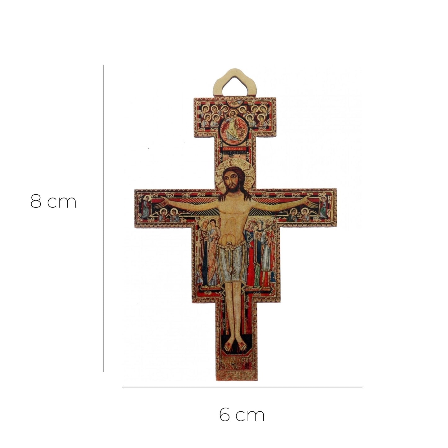 Crocifisso san Damiano in legno con gancio in legno. Altezza 8 cm