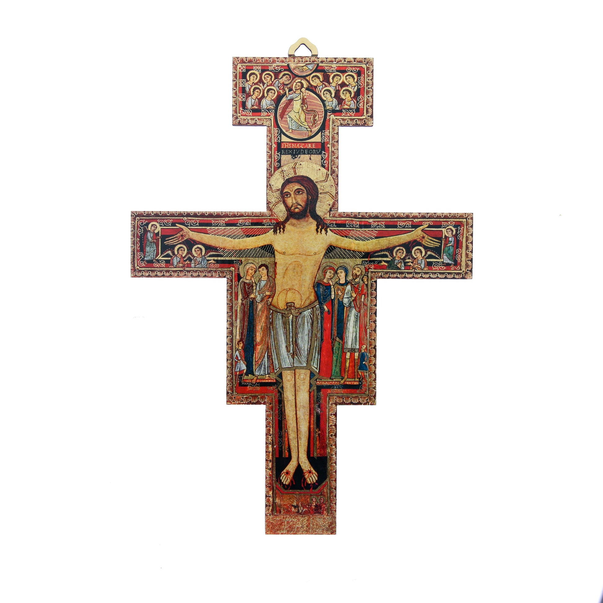 Crocifisso San Damiano in legno con gancio in legno. Altezza 20,3 cm