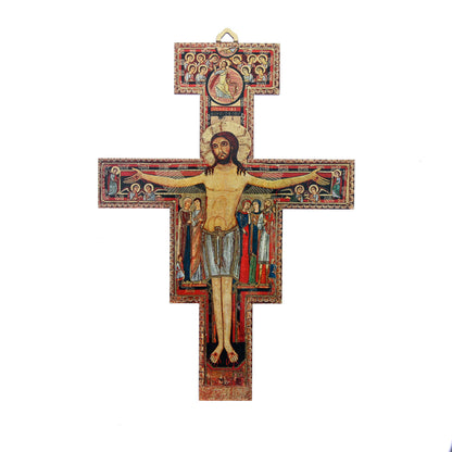Crocifisso San Damiano in legno con gancio in legno. Altezza 20,3 cm