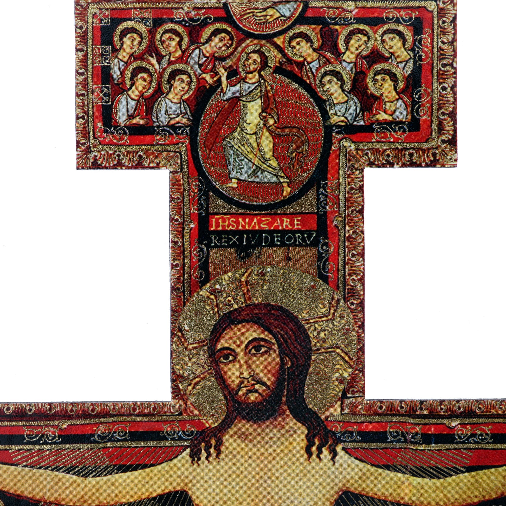 Crocifisso San Damiano in legno con gancio in legno. Altezza 20,3 cm
