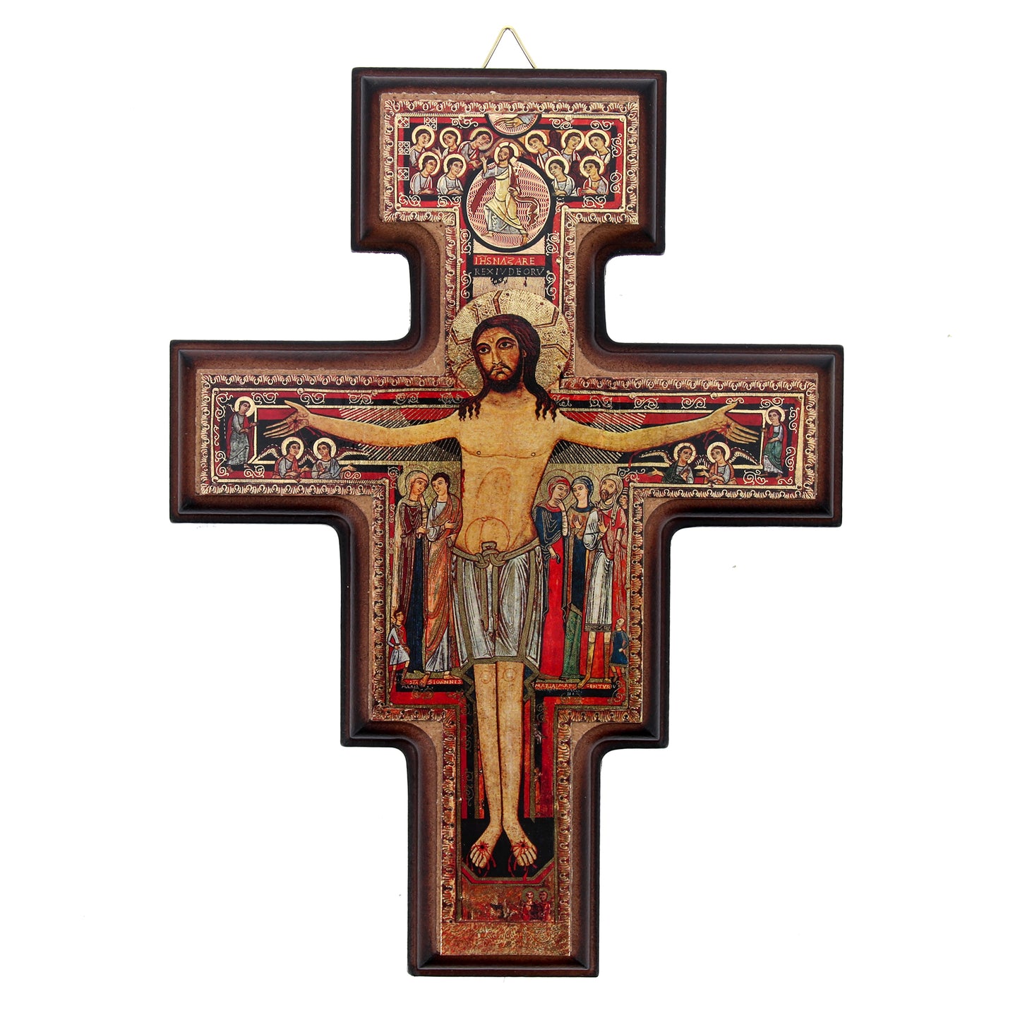 Crocifisso san Damiano in legno con rifilo. Altezza 22 cm