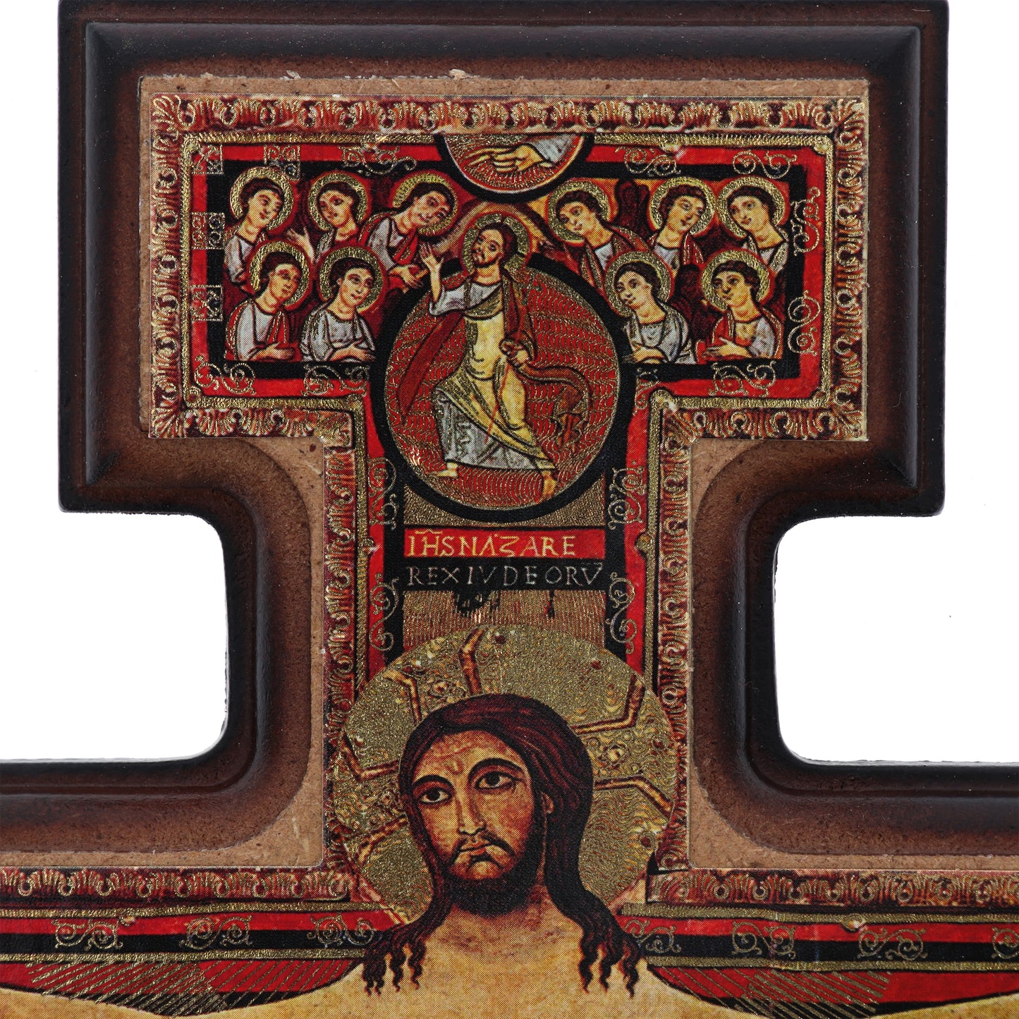 Crocifisso san Damiano in legno con rifilo. Altezza 22 cm