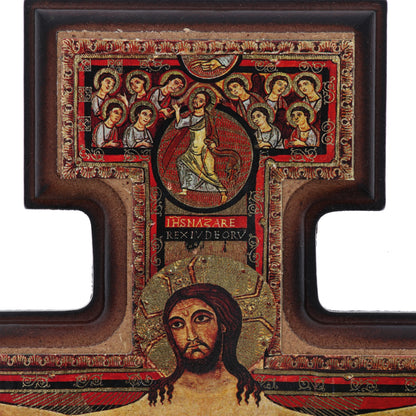 Crocifisso san Damiano in legno con rifilo. Altezza 22 cm