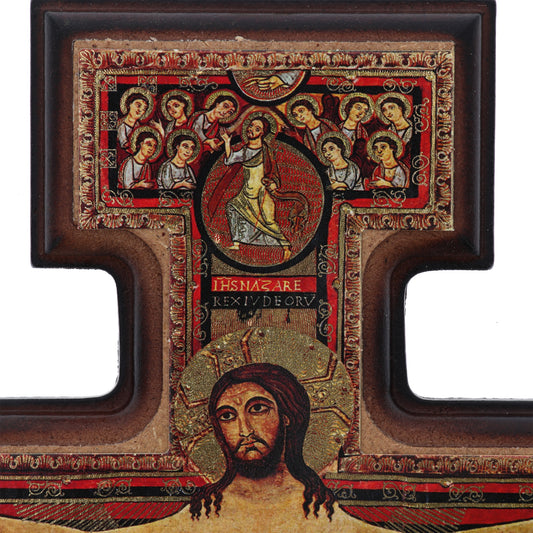 Crocifisso san Damiano in legno con rifilo. Altezza 22 cm