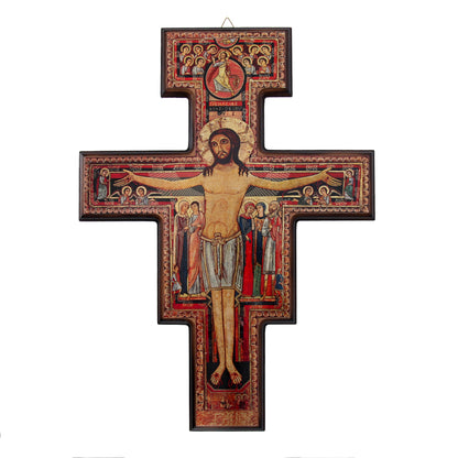 Crocifisso san Damiano in legno con rifilo. Altezza 40 cm
