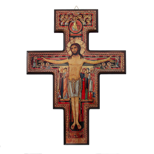 Crocifisso san Damiano in legno con rifilo. Altezza 40 cm