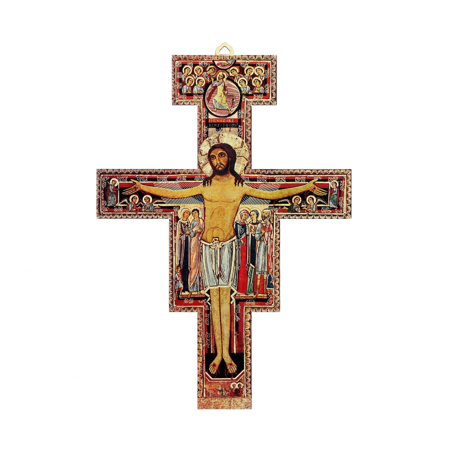 Crocifisso San Damiano in legno con gancio in legno. Altezza 24 cm