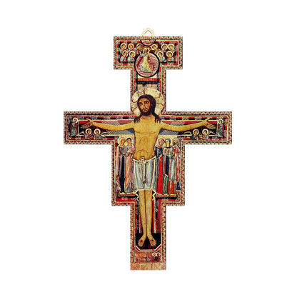 Crocifisso San Damiano in legno con gancio in legno. Altezza 24 cm
