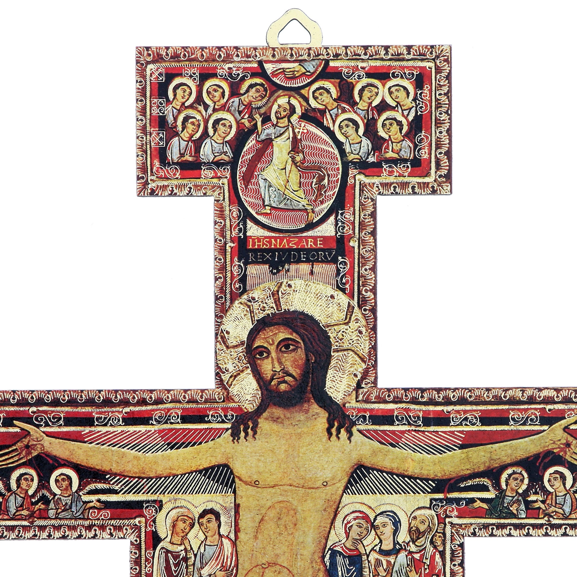 Crocifisso San Damiano in legno con gancio in legno. Altezza 24 cm