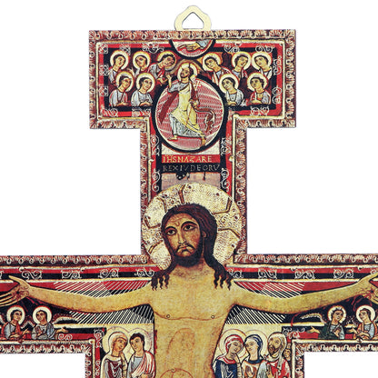 Crocifisso San Damiano in legno con gancio in legno. Altezza 24 cm