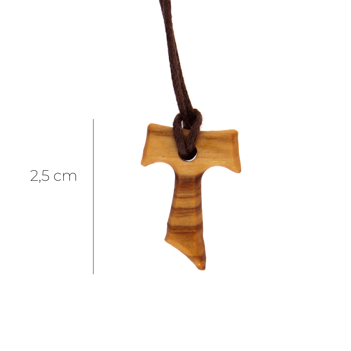 Tau in legno d'ulivo con cordoncino. Dimensioni 2,5x1,7 cm