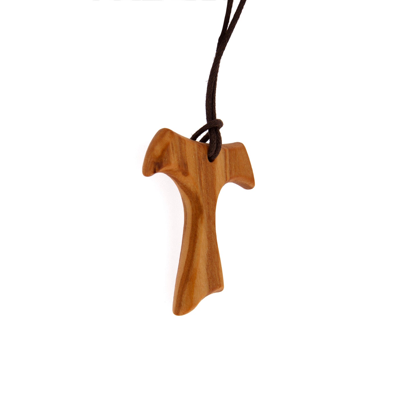 Tau in legno d'ulivo con cordoncino. Dimensioni 4x3,5 cm