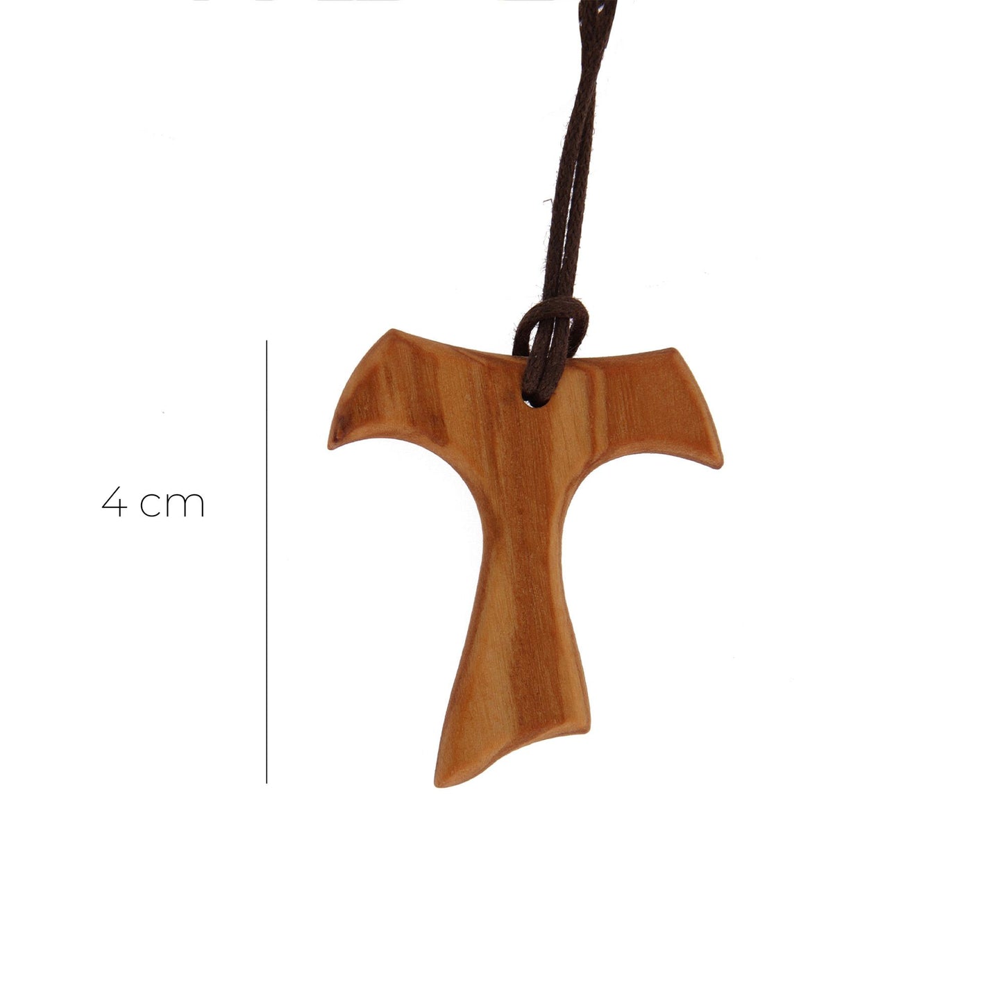 Tau in legno d'ulivo con cordoncino. Dimensioni 4x3,5 cm