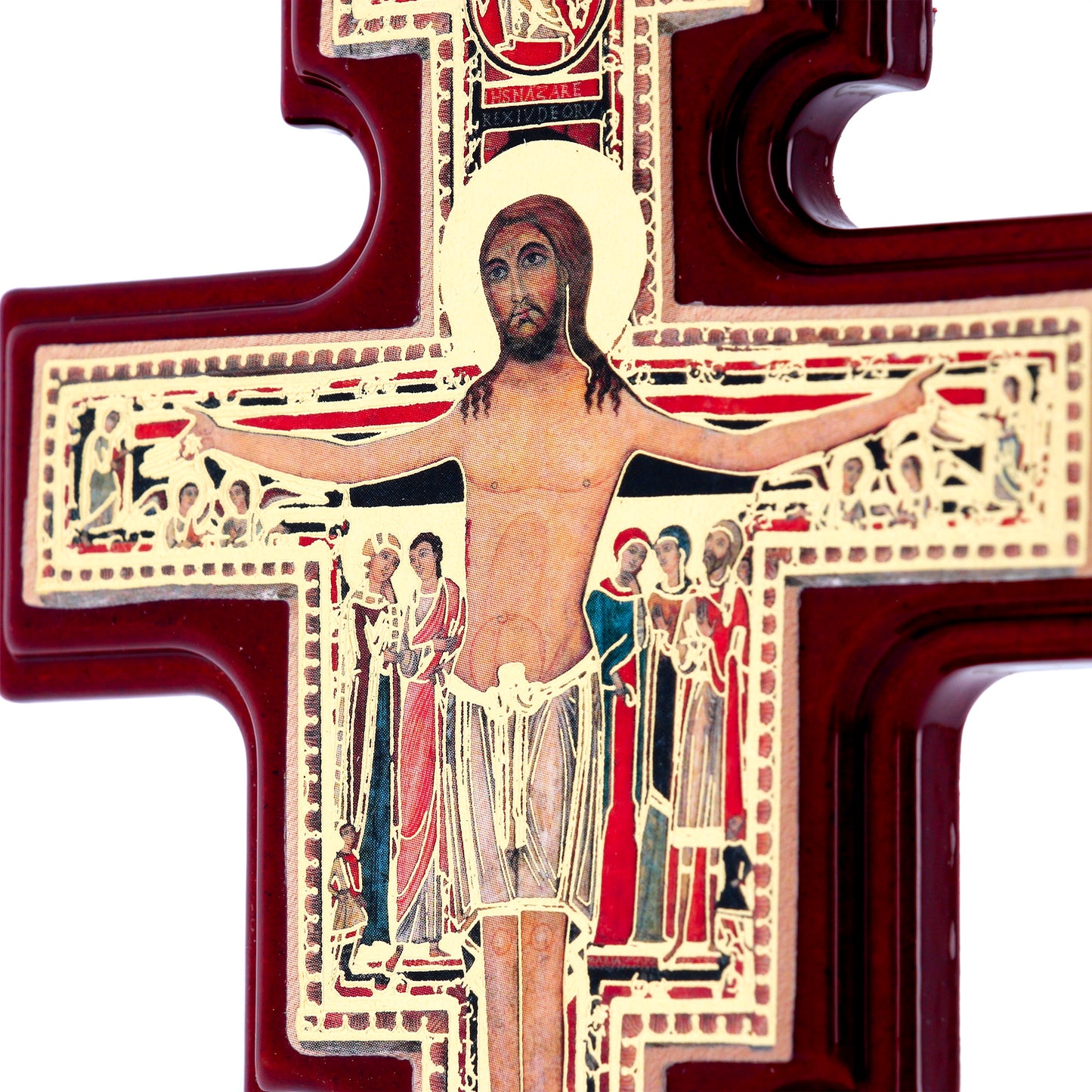 Croce di San Damiano in Legno con base. Dimensioni 10x15,5 cm
