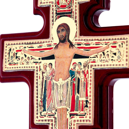 Croce di San Damiano in Legno con base. Dimensioni 10x15,5 cm
