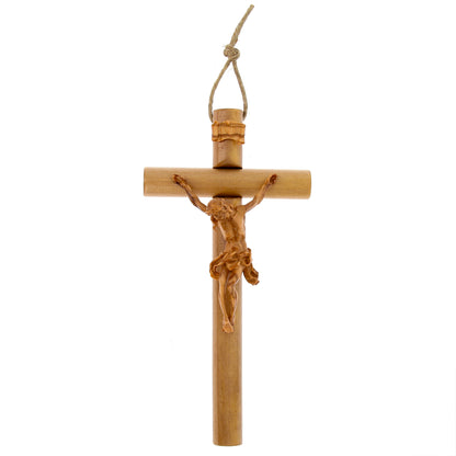 Crocifisso tondo con Corpo di Cristo in legno d'ulivo nazionale. Dimensioni 20x10 cm