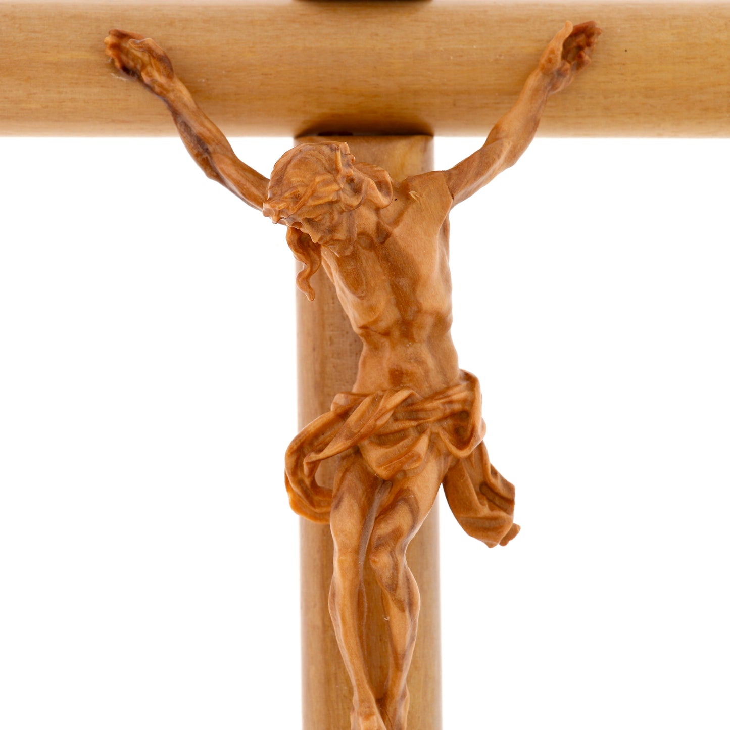 Crocifisso tondo con Corpo di Cristo in legno d'ulivo nazionale. Dimensioni 20x10 cm