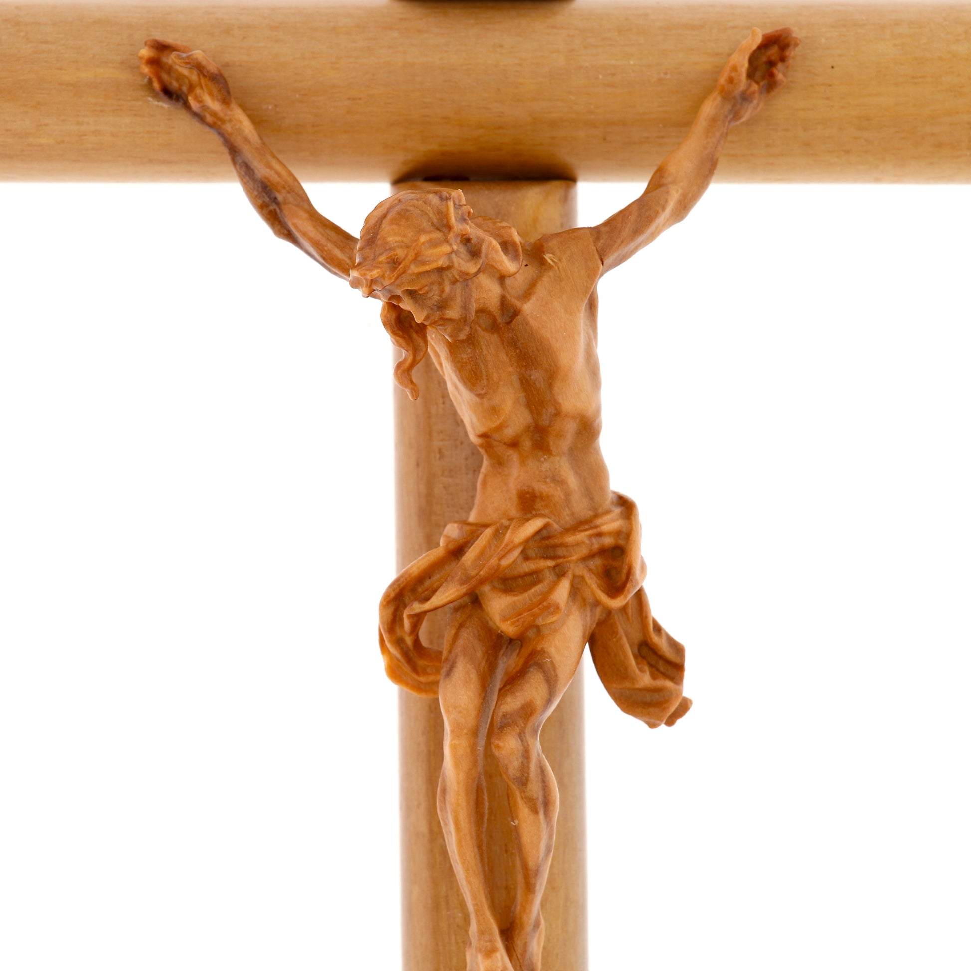 Crocifisso tondo con Corpo di Cristo in legno d'ulivo nazionale. Dimensioni 20x10 cm