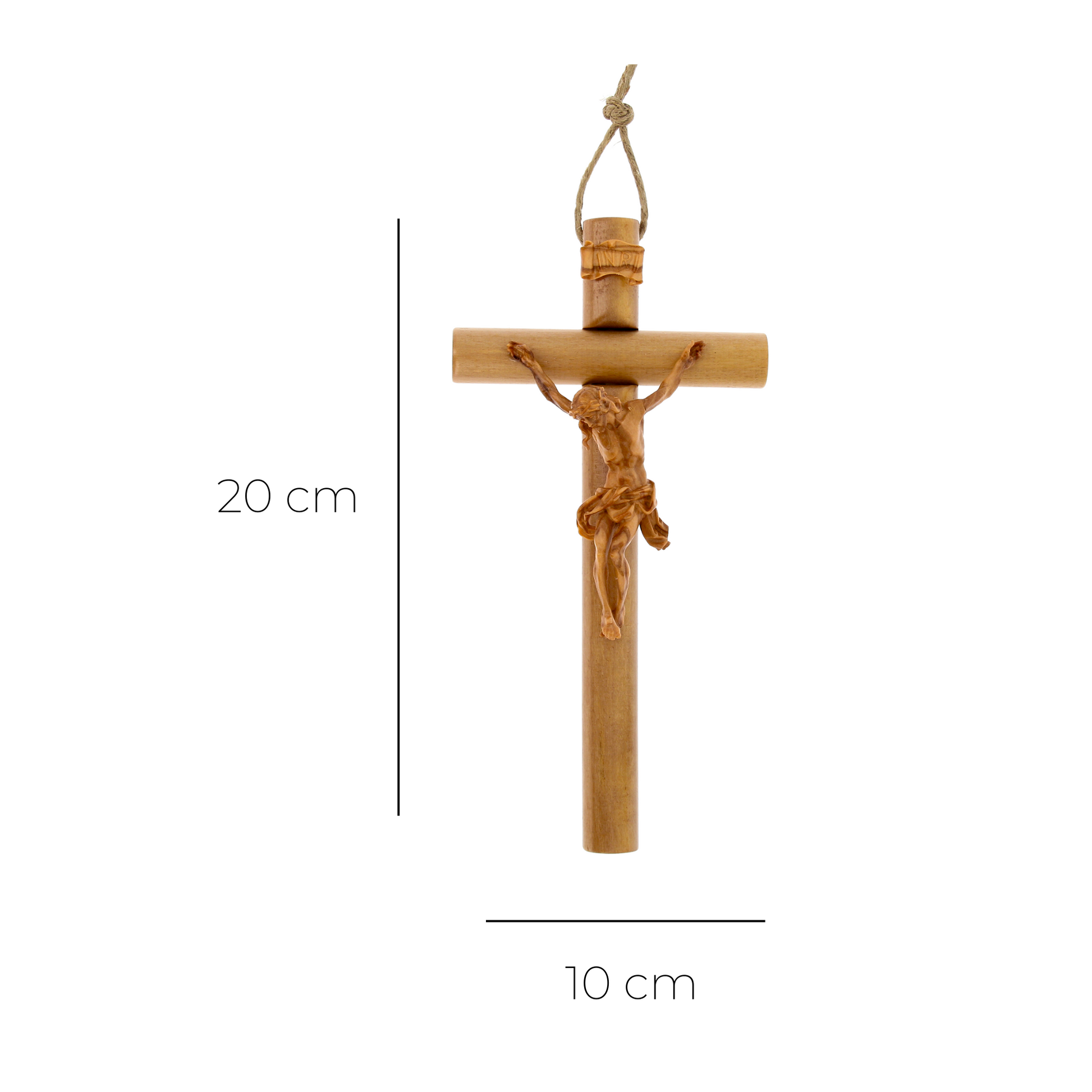 Crocifisso tondo con Corpo di Cristo in legno d'ulivo nazionale. Dimensioni 20x10 cm