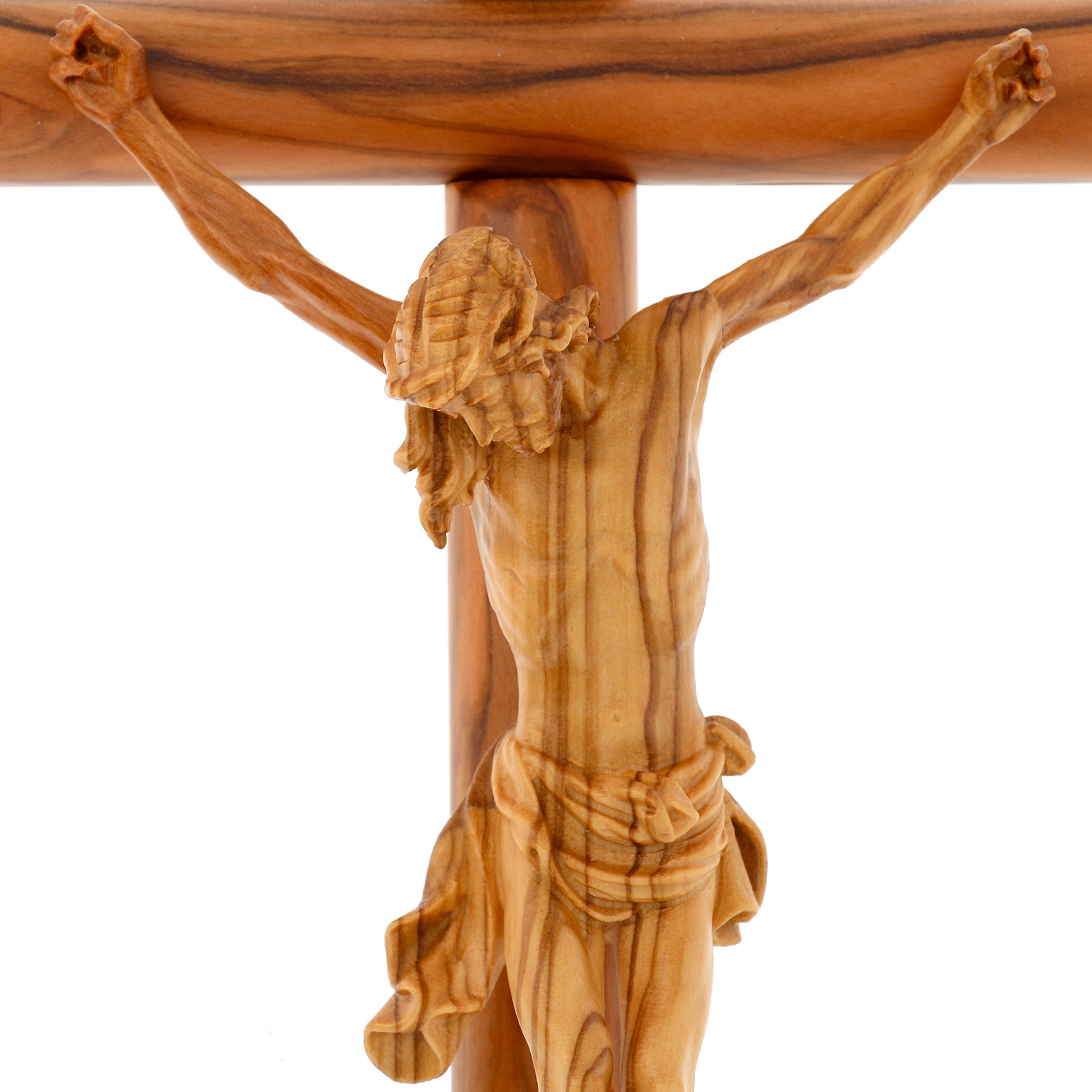 Crocifisso tondo con Corpo di Cristo in legno d'ulivo nazionale. Dimensioni 33X17 cm