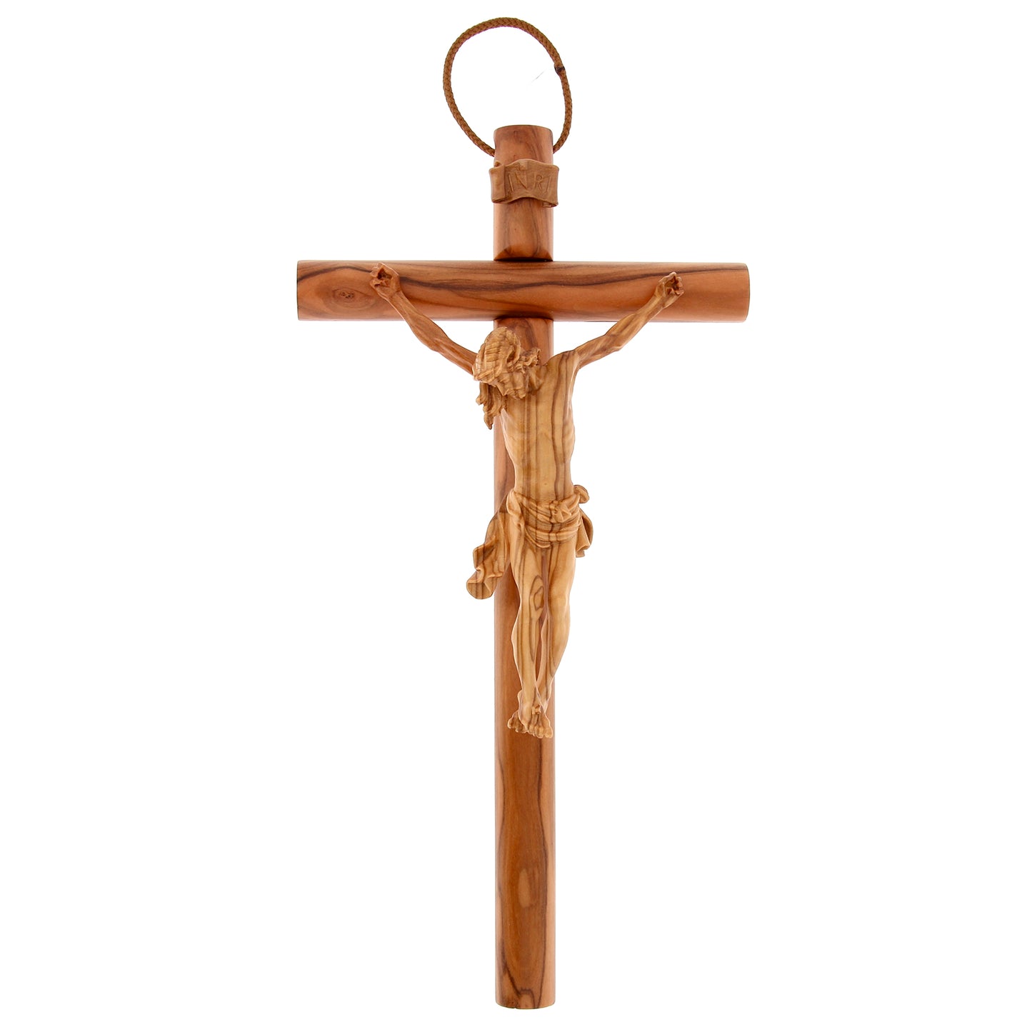 Crocifisso tondo con Corpo di Cristo in legno d'ulivo nazionale. Dimensioni 33X17 cm