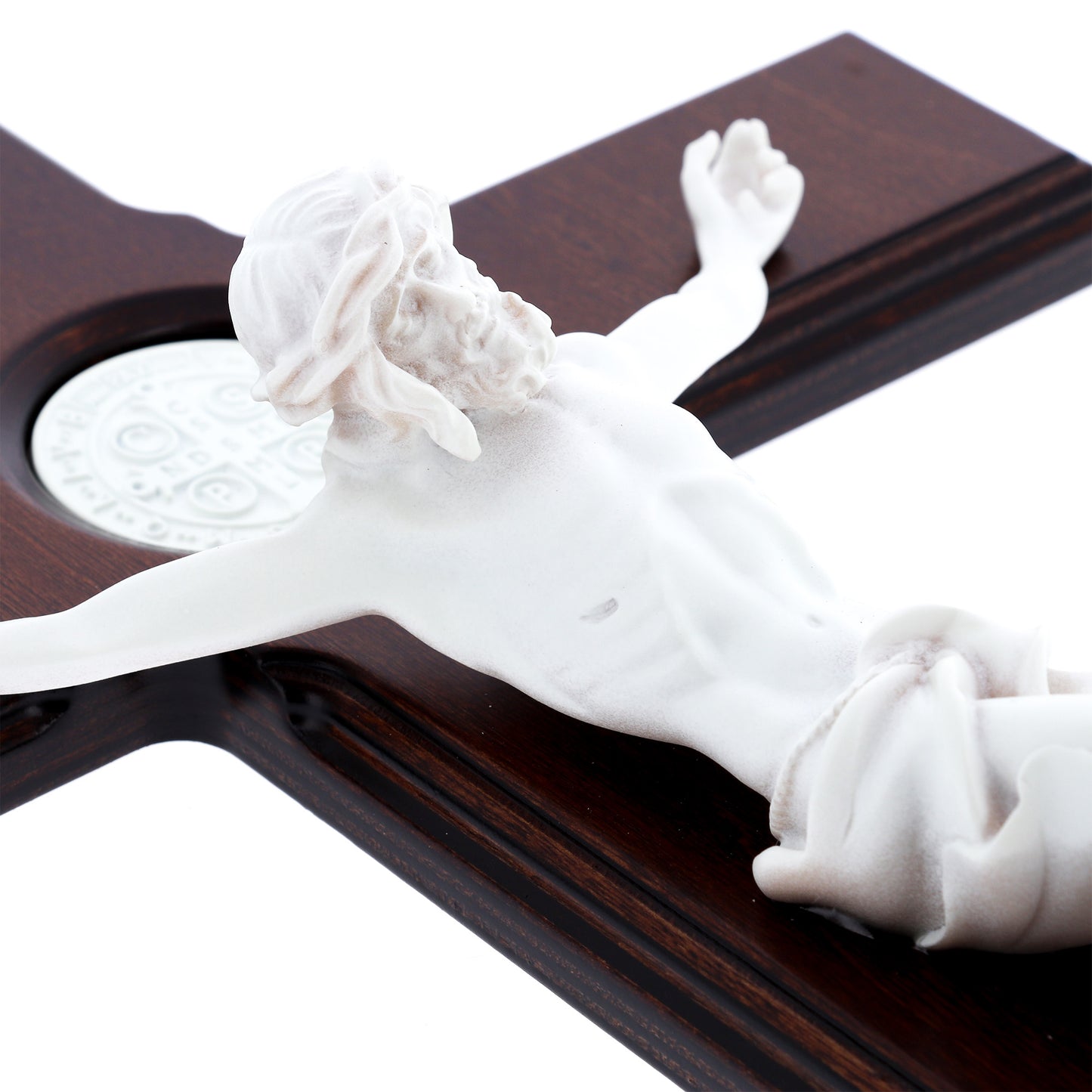 Crocifisso in legno corpo in resina fosforescente. Altezza 47 cm
